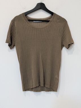 Zara Olive Ribbed Short-Sleeve Tee